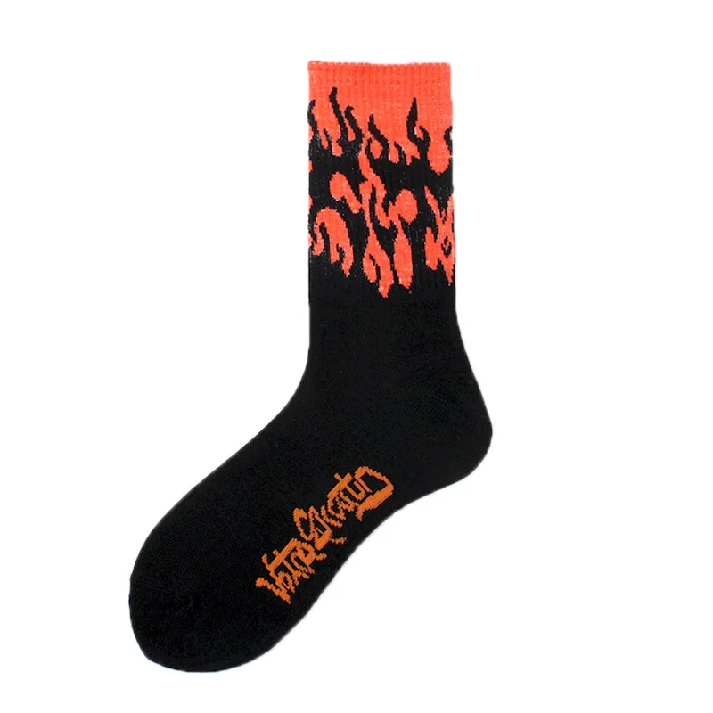 Unisex Flame Black White Yellow Fire Sokken Novelty Hip Hop Harajuku Socks Skateboard Calceines Mujer Street Skarpetki Socks