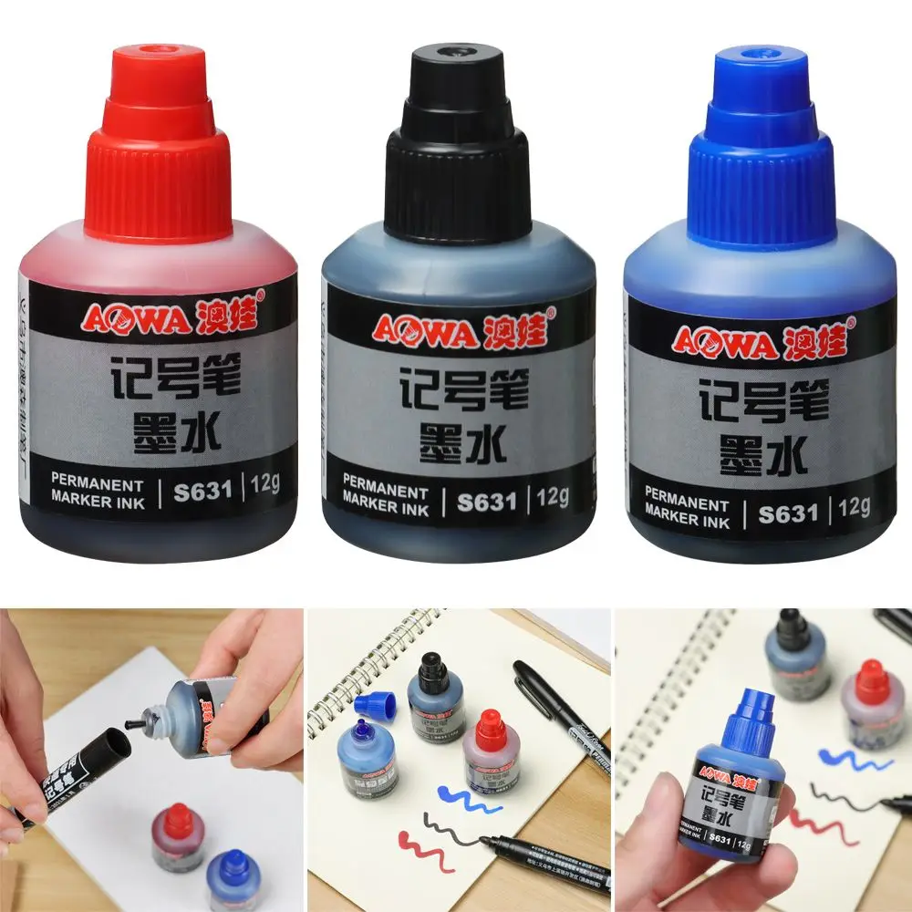 1Bottle 12ml Waterproof Instantly Dry Graffiti Paint Pen Oil Ink Refill Ink For Marker Pens Black Red and Blue