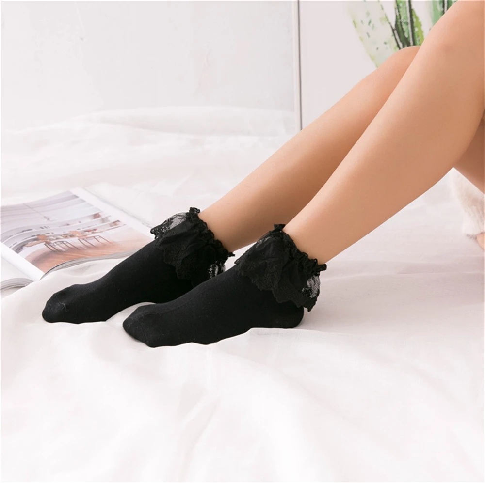 Chic Fashion Women Vintage Lace Ruffle Frilly Socks Lovely Princess Lolita Mori Girl Style Hot Selling Dropship
