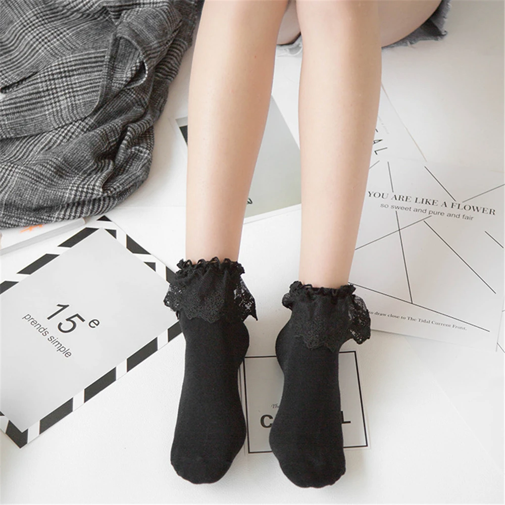 Chic Fashion Women Vintage Lace Ruffle Frilly Socks Lovely Princess Lolita Mori Girl Style Hot Selling Dropship