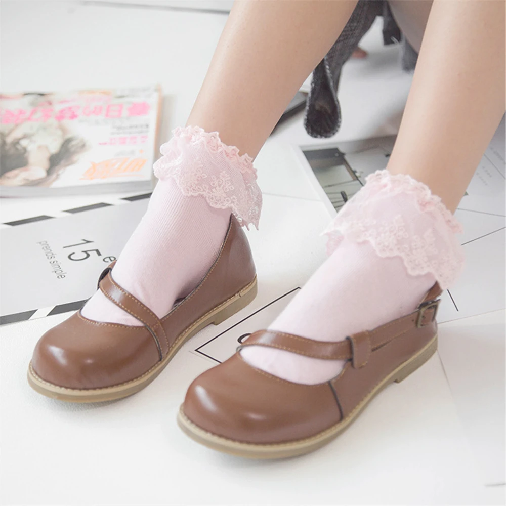 Chic Fashion Women Vintage Lace Ruffle Frilly Socks Lovely Princess Lolita Mori Girl Style Hot Selling Dropship