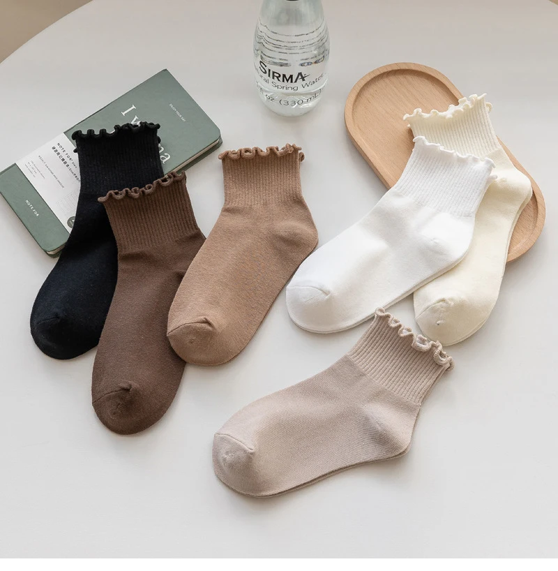 Cute Socks For Women New Spring Summer Japanese Style Breathable Girls Short Socks Kawaii Solid Socks Frilly Ruffle Socks Casual