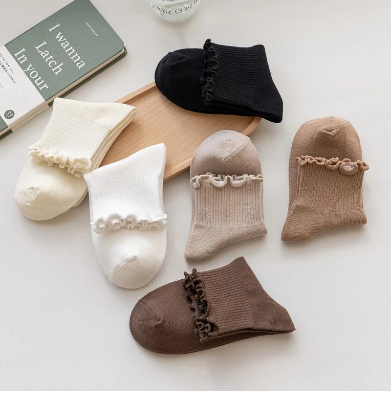 Cute Socks For Women New Spring Summer Japanese Style Breathable Girls Short Socks Kawaii Solid Socks Frilly Ruffle Socks Casual