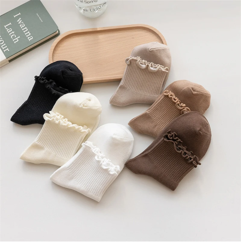 Cute Socks For Women New Spring Summer Japanese Style Breathable Girls Short Socks Kawaii Solid Socks Frilly Ruffle Socks Casual