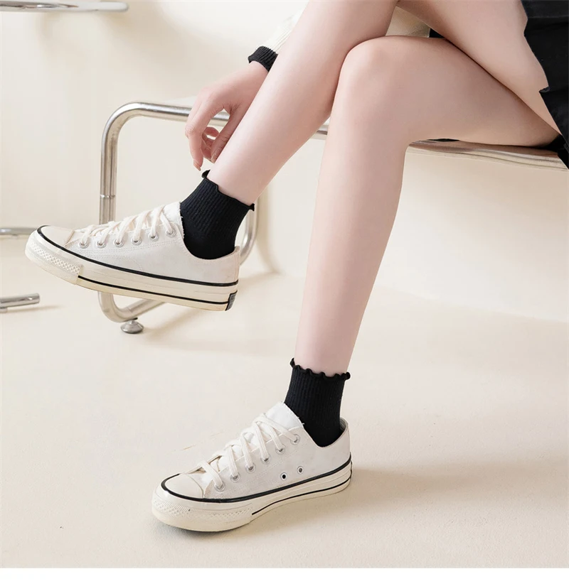 Cute Socks For Women New Spring Summer Japanese Style Breathable Girls Short Socks Kawaii Solid Socks Frilly Ruffle Socks Casual
