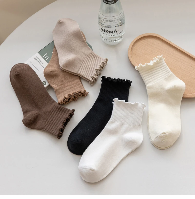 Cute Socks For Women New Spring Summer Japanese Style Breathable Girls Short Socks Kawaii Solid Socks Frilly Ruffle Socks Casual