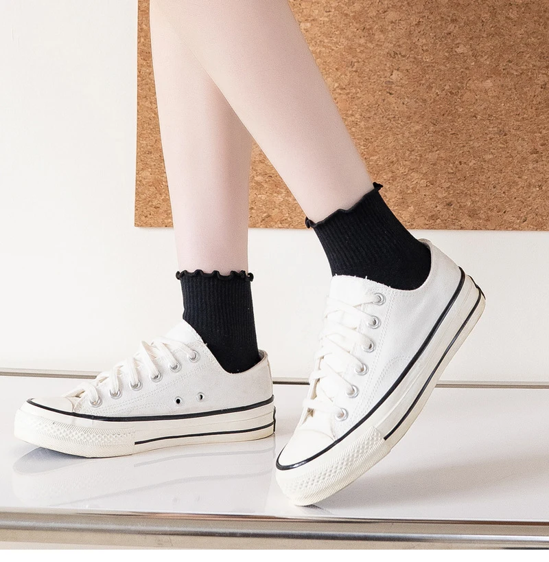Cute Socks For Women New Spring Summer Japanese Style Breathable Girls Short Socks Kawaii Solid Socks Frilly Ruffle Socks Casual