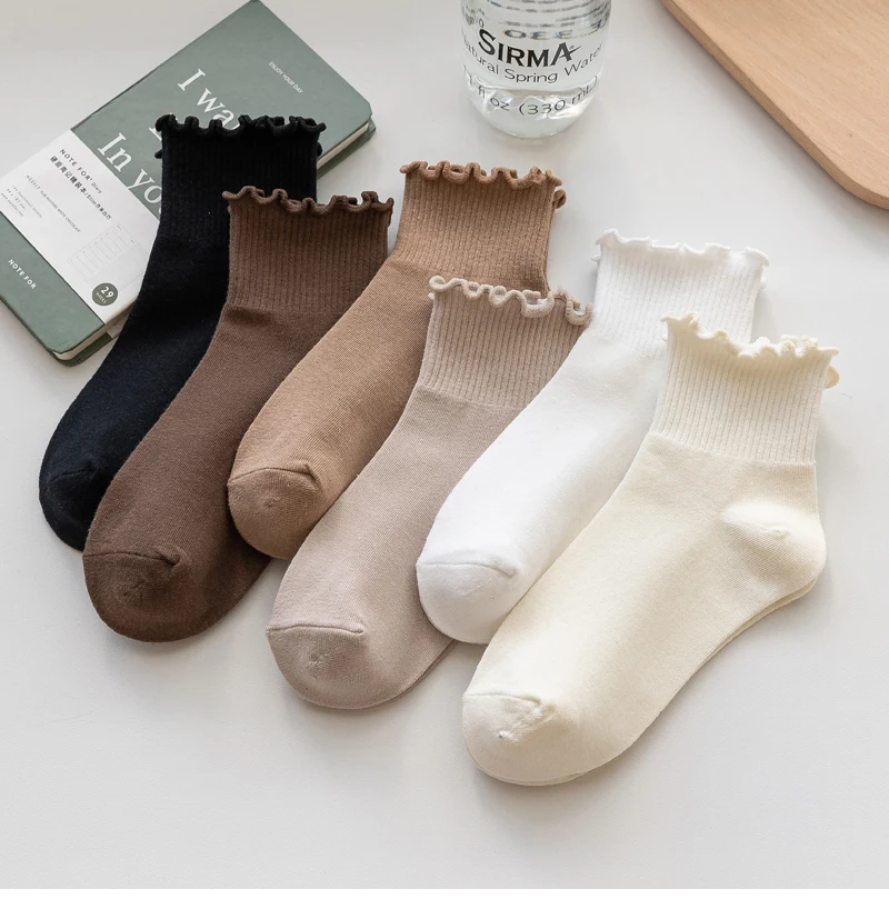 Cute Socks For Women New Spring Summer Japanese Style Breathable Girls Short Socks Kawaii Solid Socks Frilly Ruffle Socks Casual