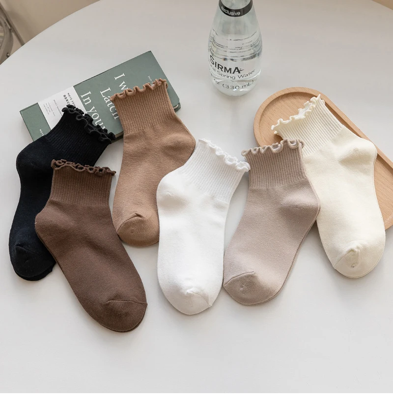 Cute Socks For Women New Spring Summer Japanese Style Breathable Girls Short Socks Kawaii Solid Socks Frilly Ruffle Socks Casual