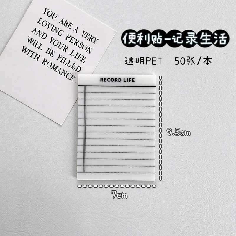 50 Sheets Transparent Waterproof Sticky Note Pads Notepads for School Stationery Office Supplies