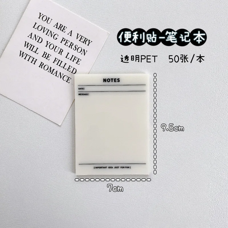 50 Sheets Transparent Waterproof Sticky Note Pads Notepads for School Stationery Office Supplies