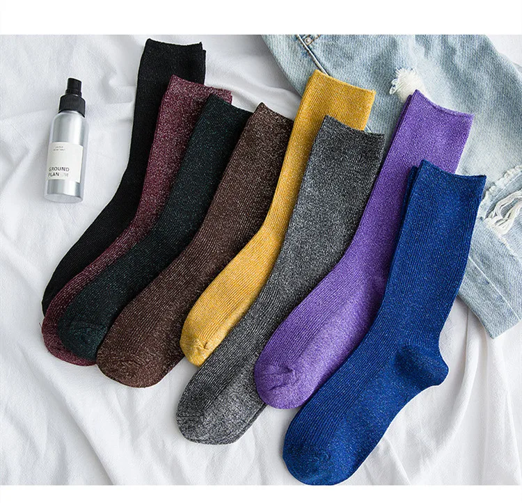 Bright Sparkling Women's Socks Fashion Glitter Shiny Sock Sweet Cute golden silver socks Spring Autumn Breathable Soxs