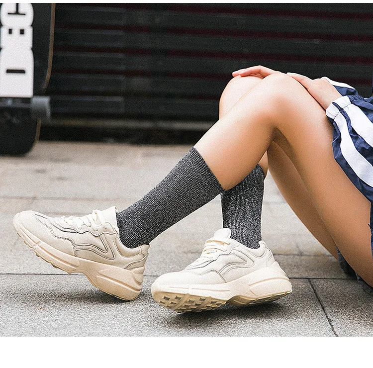Bright Sparkling Women's Socks Fashion Glitter Shiny Sock Sweet Cute golden silver socks Spring Autumn Breathable Soxs