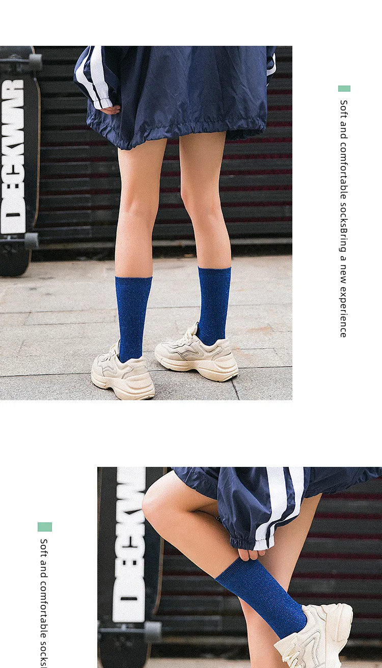 Bright Sparkling Women's Socks Fashion Glitter Shiny Sock Sweet Cute golden silver socks Spring Autumn Breathable Soxs