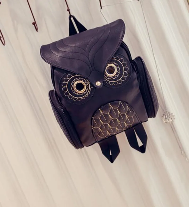 Yogodlns Fashion Women Backpack Newest Stylish Cool Black PU Leather Owl Backpack Female Hot Sale Women shoulder bag school bags