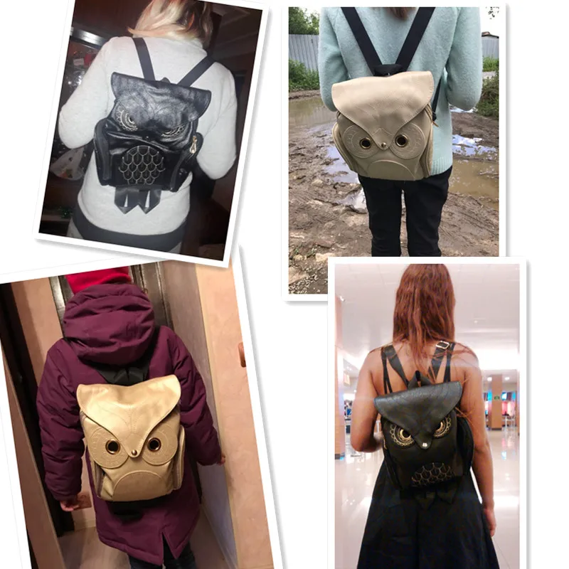 Yogodlns Fashion Women Backpack Newest Stylish Cool Black PU Leather Owl Backpack Female Hot Sale Women shoulder bag school bags