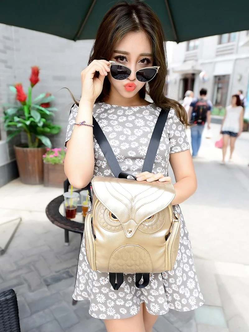 Yogodlns Fashion Women Backpack Newest Stylish Cool Black PU Leather Owl Backpack Female Hot Sale Women shoulder bag school bags