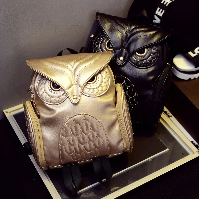 Yogodlns Fashion Women Backpack Newest Stylish Cool Black PU Leather Owl Backpack Female Hot Sale Women shoulder bag school bags