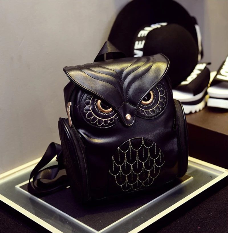 Yogodlns Fashion Women Backpack Newest Stylish Cool Black PU Leather Owl Backpack Female Hot Sale Women shoulder bag school bags