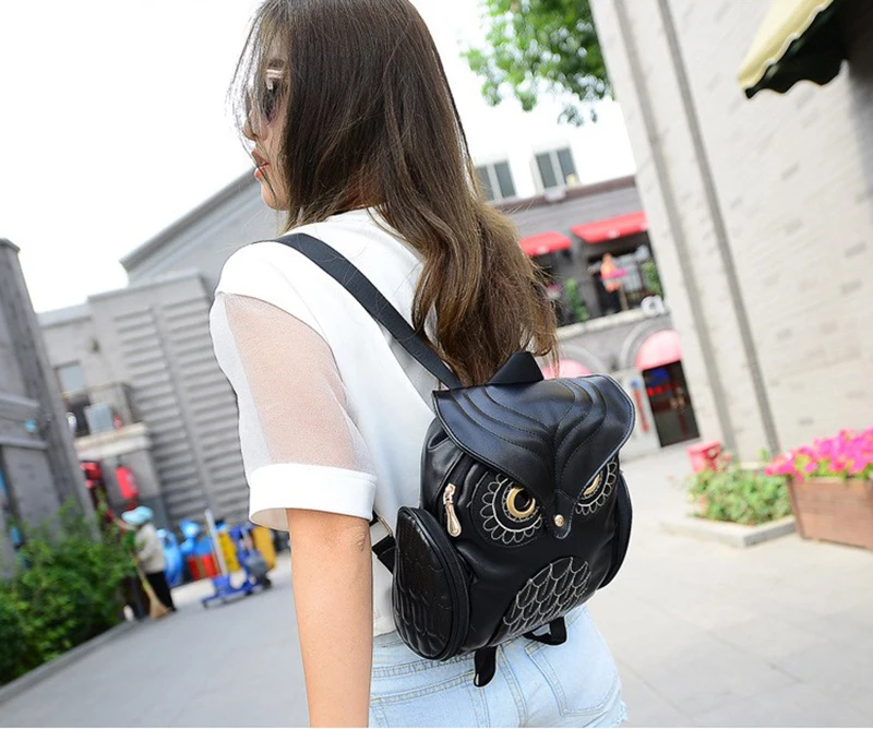 Yogodlns Fashion Women Backpack Newest Stylish Cool Black PU Leather Owl Backpack Female Hot Sale Women shoulder bag school bags