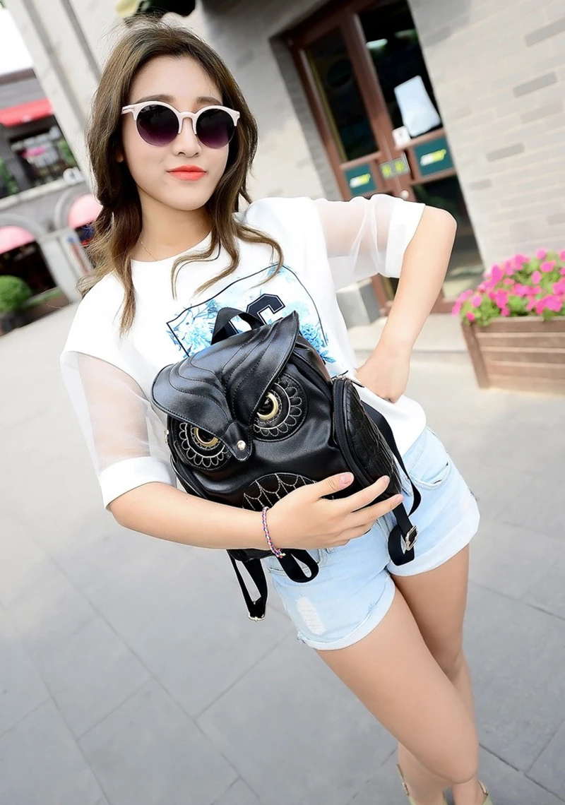 Yogodlns Fashion Women Backpack Newest Stylish Cool Black PU Leather Owl Backpack Female Hot Sale Women shoulder bag school bags
