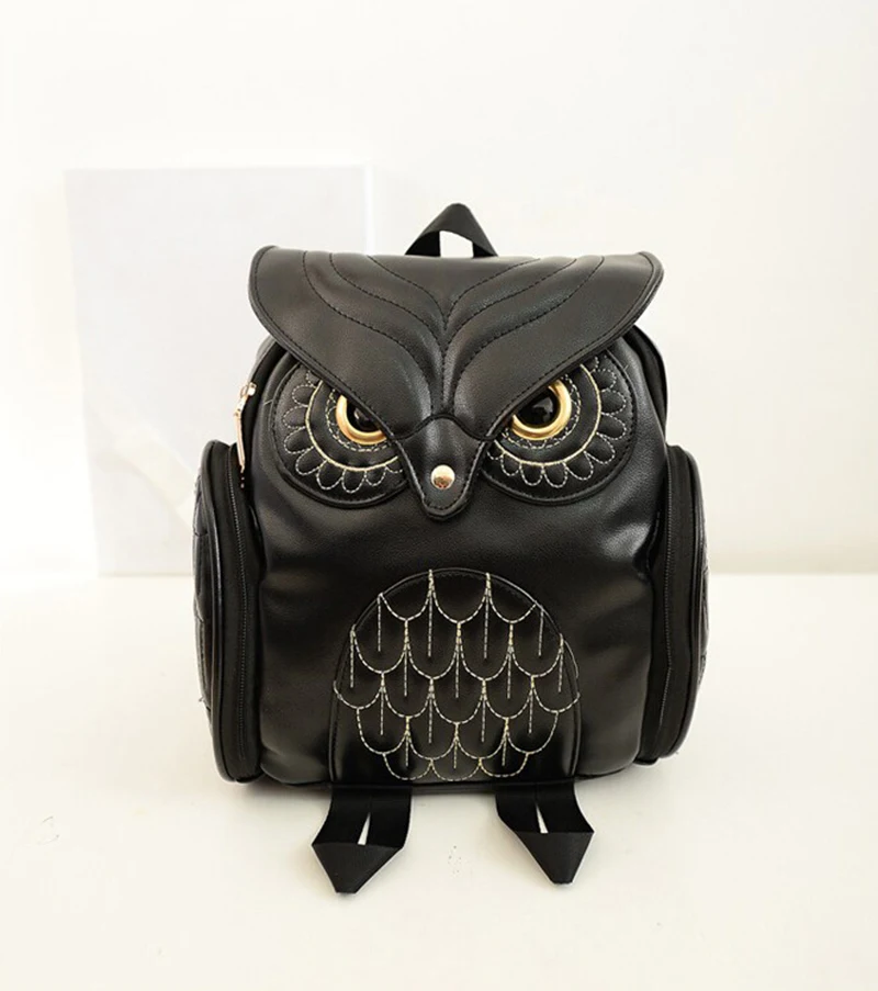 Yogodlns Fashion Women Backpack Newest Stylish Cool Black PU Leather Owl Backpack Female Hot Sale Women shoulder bag school bags