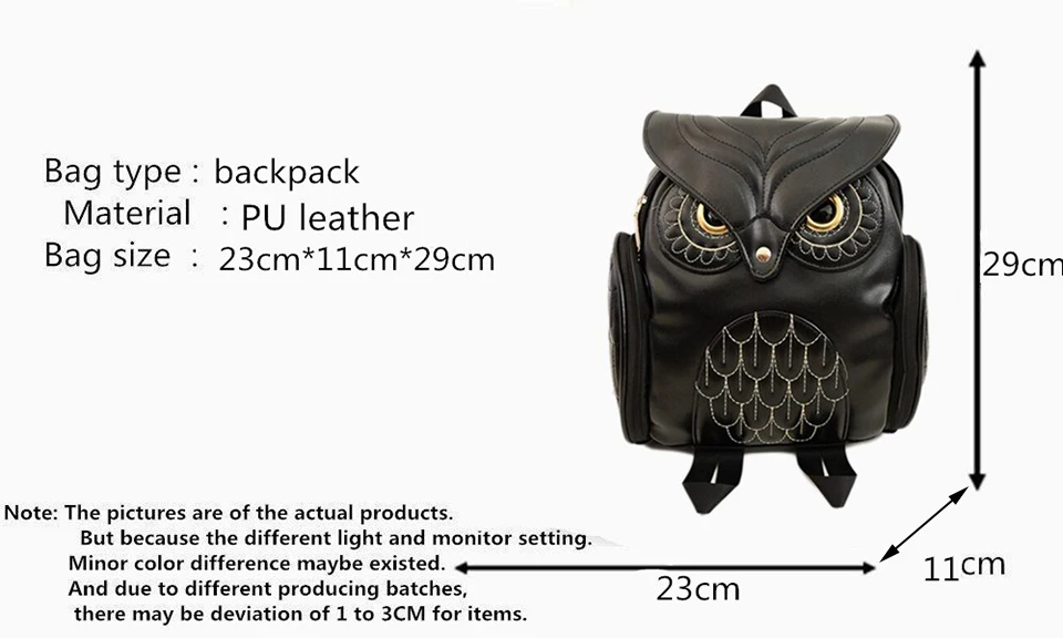 Yogodlns Fashion Women Backpack Newest Stylish Cool Black PU Leather Owl Backpack Female Hot Sale Women shoulder bag school bags