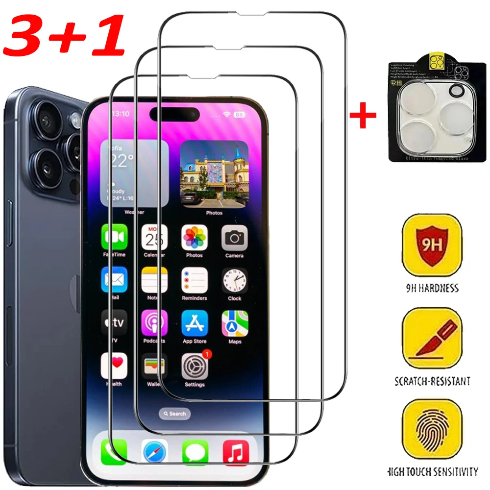 1~4Pcs Tempered Glass For iPhone 18 17 16 15 14 Pro Max Screen Protector iPhone 11 12 13 Mini Glass Film For iPhone 17 Pro