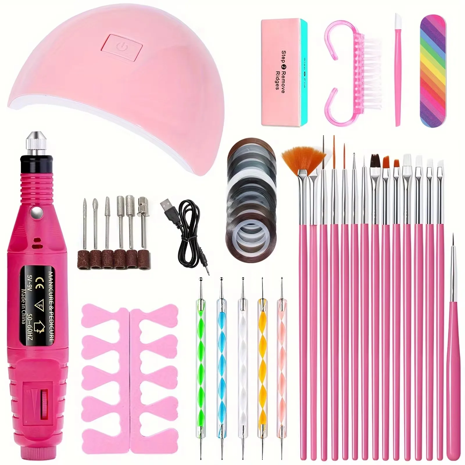 LINMANDA Professional USB Electric Nail Drill Polish File Kit with UV LED Nail Lamp Gel Manicure Dryer Lamp Acrylic Starter Set