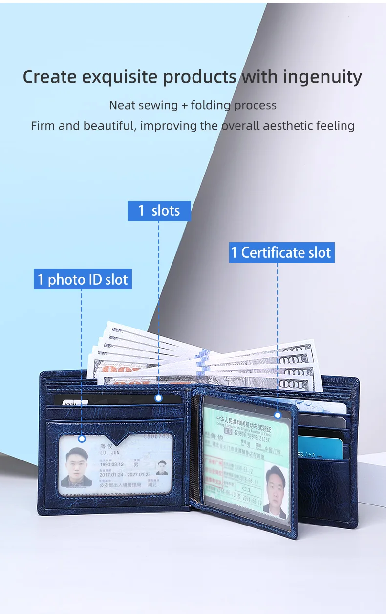 BULLCAPTAIN New Men's Leather Wallet RFID Function Fashion Business Multi-Card Men's Wallet Clip QB026