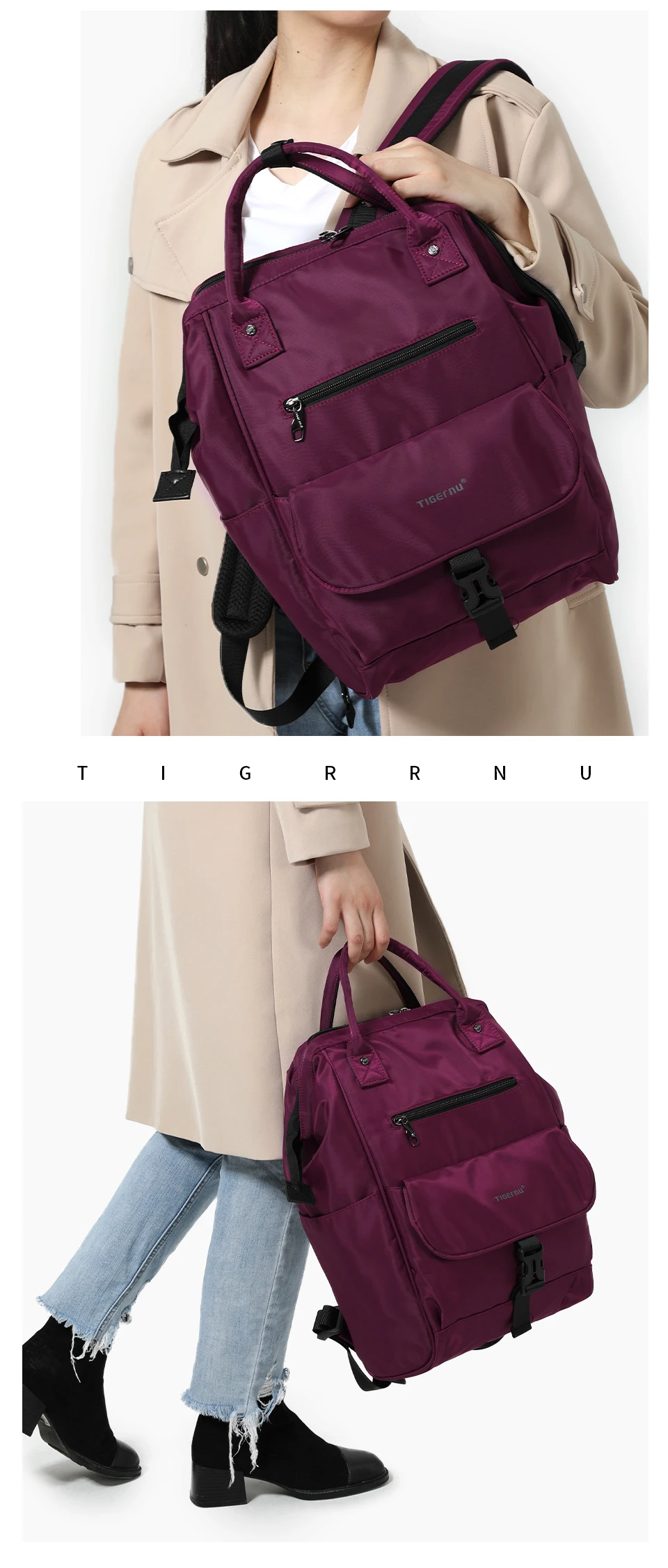 Tigernu New Ladies Casual Backpack For Women Splashproof TPU Travel Camping Female Handbags Light Weight Hiking School Backpacks