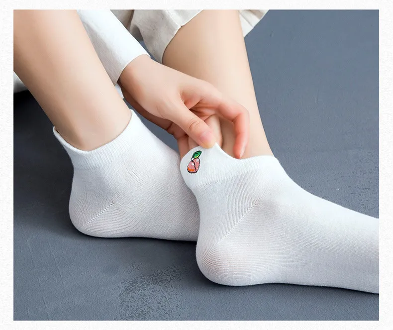 Casual Solid White Socks Women Embroidery Fruits Avocado Strawberry Watermelon Banana Short Socks Summer Harajuku Ankle Socks