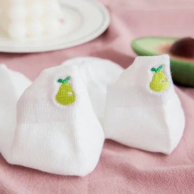 Casual Solid White Socks Women Embroidery Fruits Avocado Strawberry Watermelon Banana Short Socks Summer Harajuku Ankle Socks