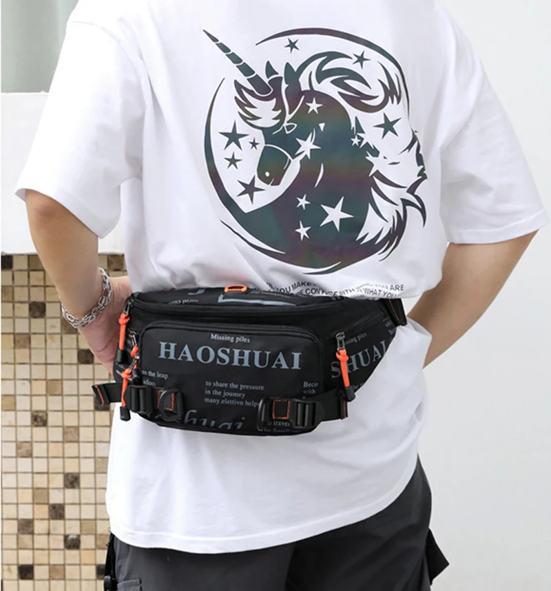 Men Nylon Waist Pack Belt Bag Running Waterproof Multi-purpose Travel Male Sling Chest Fanny Pack Bum Hip Bags