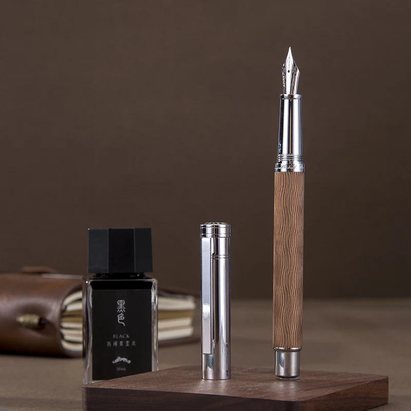 HongDian 1843 Metal Fountain Pen Voyager Series Beautiful Ripples Iridium EF/F Size Ink Pen Office Business Writing Gift Ink Pen