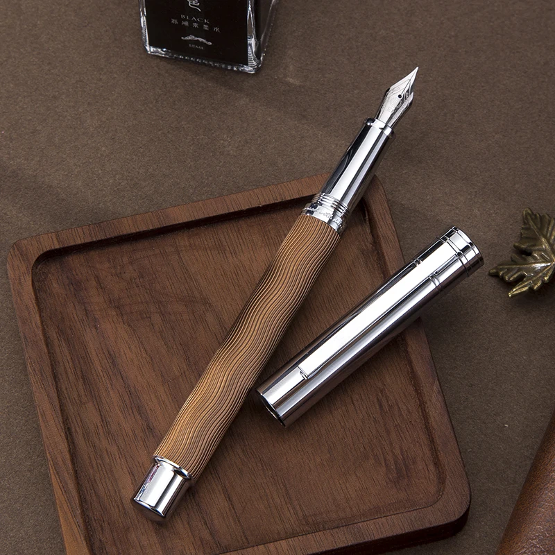 HongDian 1843 Metal Fountain Pen Voyager Series Beautiful Ripples Iridium EF/F Size Ink Pen Office Business Writing Gift Ink Pen