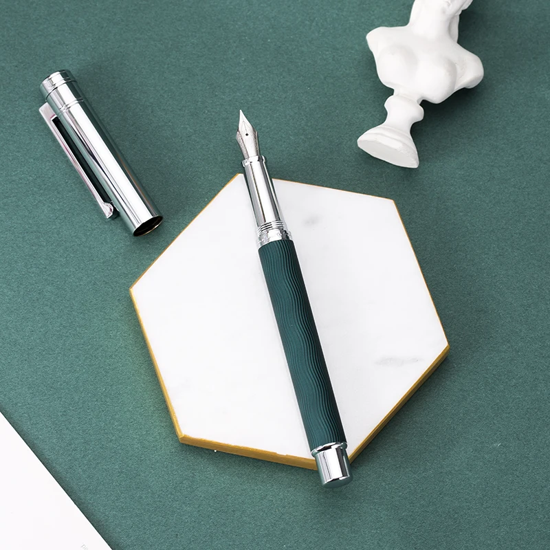 HongDian 1843 Metal Fountain Pen Voyager Series Beautiful Ripples Iridium EF/F Size Ink Pen Office Business Writing Gift Ink Pen