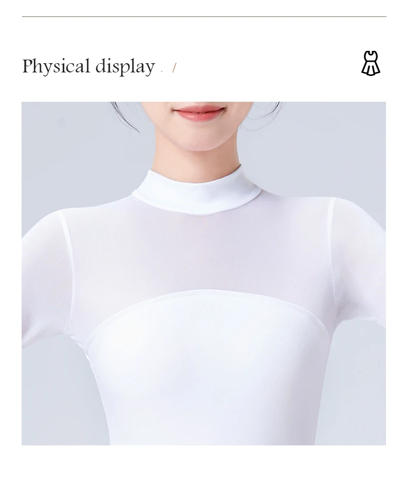 Black White Ballet Leotards For Women Long Sleeve Mesh Splice Adult Ballet Dance Wear Gymnastics Leotard Bodysuit