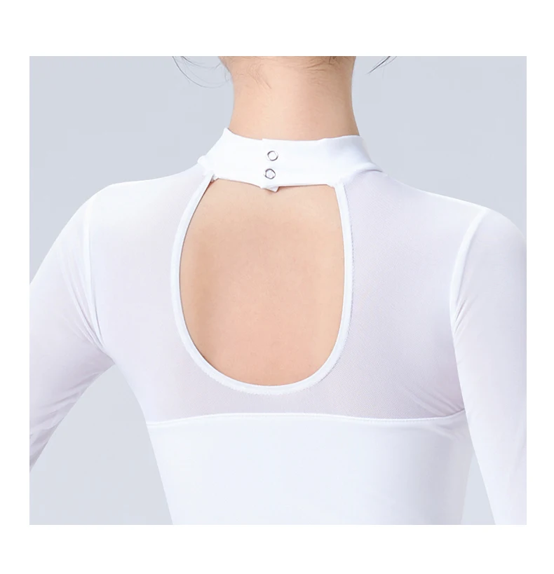 Black White Ballet Leotards For Women Long Sleeve Mesh Splice Adult Ballet Dance Wear Gymnastics Leotard Bodysuit