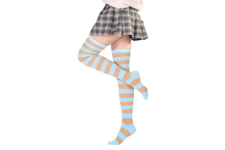 2021 New Socks Long Tube Ladies Japanese Blue and White Striped Over-knee Socks Thigh Socks  Thigh High Stockings  Knee High