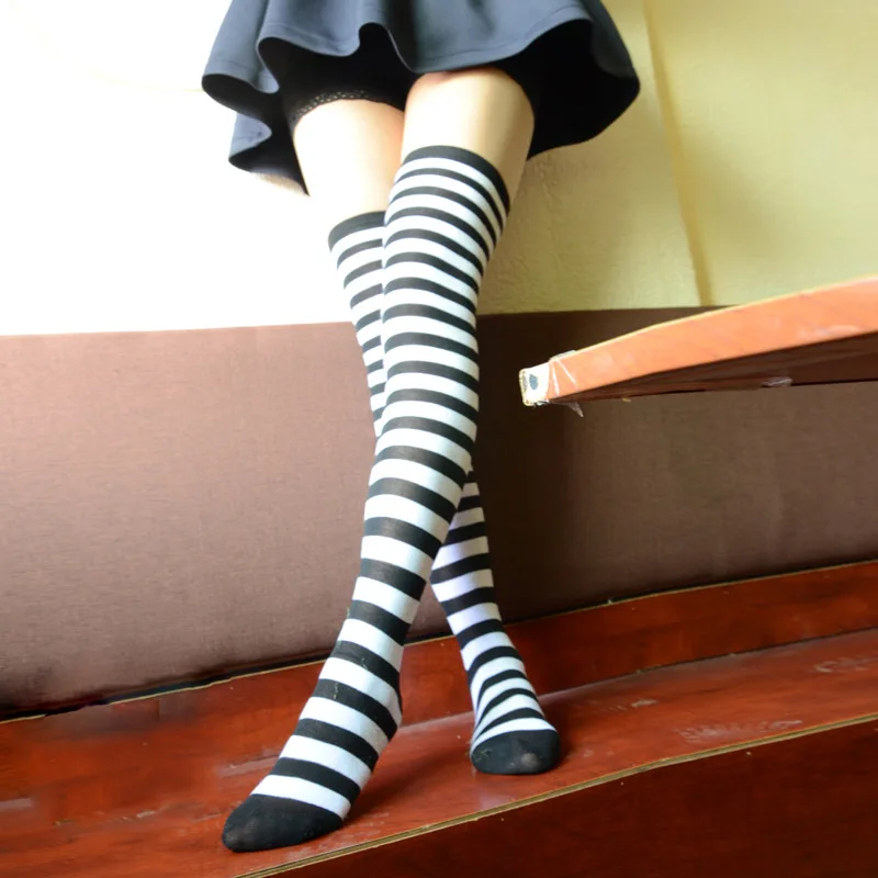 2021 New Socks Long Tube Ladies Japanese Blue and White Striped Over-knee Socks Thigh Socks  Thigh High Stockings  Knee High