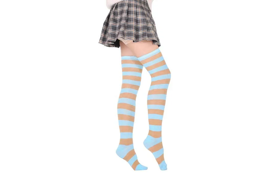 2021 New Socks Long Tube Ladies Japanese Blue and White Striped Over-knee Socks Thigh Socks  Thigh High Stockings  Knee High