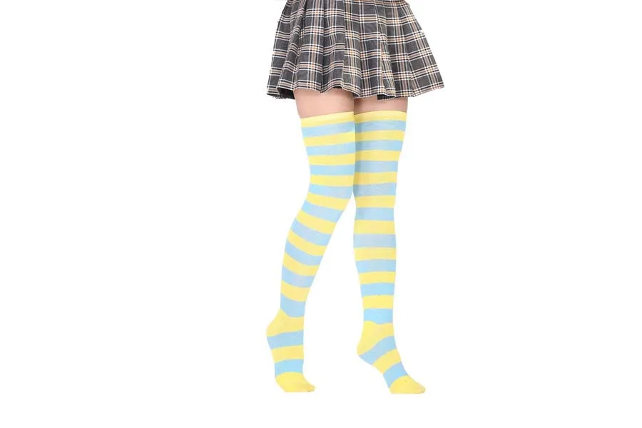 2021 New Socks Long Tube Ladies Japanese Blue and White Striped Over-knee Socks Thigh Socks  Thigh High Stockings  Knee High