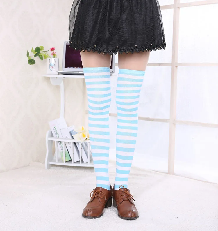 2021 New Socks Long Tube Ladies Japanese Blue and White Striped Over-knee Socks Thigh Socks  Thigh High Stockings  Knee High