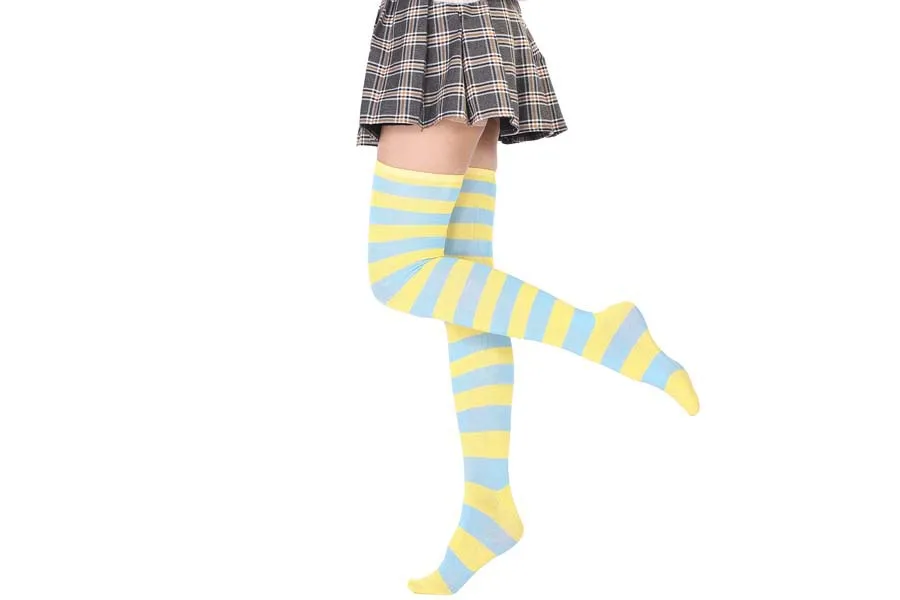 2021 New Socks Long Tube Ladies Japanese Blue and White Striped Over-knee Socks Thigh Socks  Thigh High Stockings  Knee High