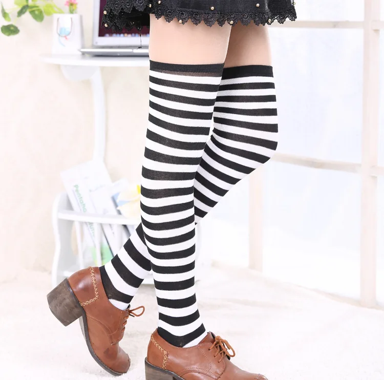 2021 New Socks Long Tube Ladies Japanese Blue and White Striped Over-knee Socks Thigh Socks  Thigh High Stockings  Knee High