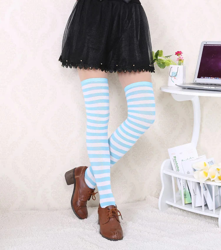 2021 New Socks Long Tube Ladies Japanese Blue and White Striped Over-knee Socks Thigh Socks  Thigh High Stockings  Knee High