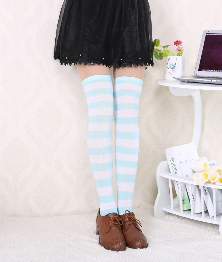 2021 New Socks Long Tube Ladies Japanese Blue and White Striped Over-knee Socks Thigh Socks  Thigh High Stockings  Knee High
