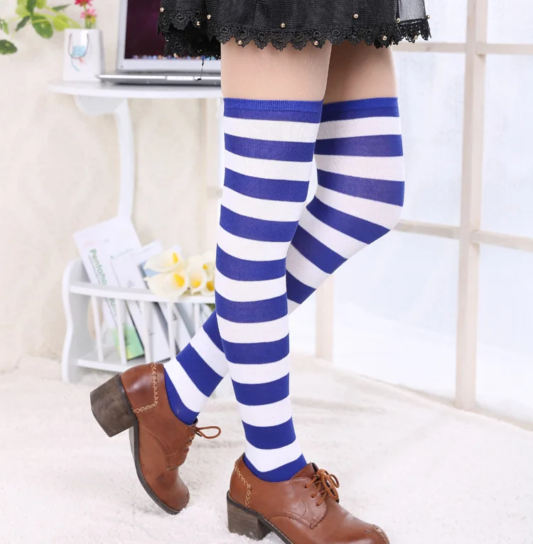 2021 New Socks Long Tube Ladies Japanese Blue and White Striped Over-knee Socks Thigh Socks  Thigh High Stockings  Knee High