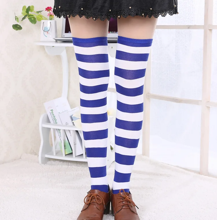 2021 New Socks Long Tube Ladies Japanese Blue and White Striped Over-knee Socks Thigh Socks  Thigh High Stockings  Knee High